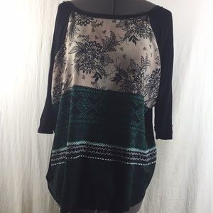 Halo Black Top Floral Front Design Size 1X